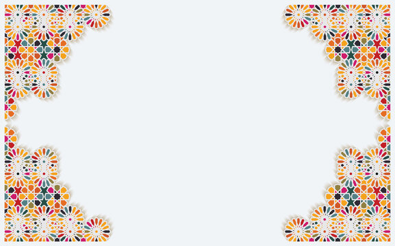 Ornamental colorful patterned relief in arabic style of islamic mosque, holidays greeting card for Ramadan Kareem