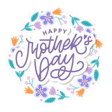 Fototapeta Dinusie - Elegant greeting card design with stylish text Mother s Day on colorful flowers decorated background.