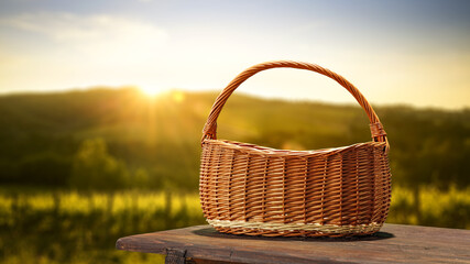 Wooden empty basket and summer time 