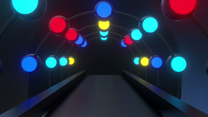 Wall Mural - Clorful Neon  Ball Hallway Background 3d render