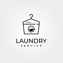 creative laundry logo vector with hanger symbol and wash machine illustration design, laundry line art style logo