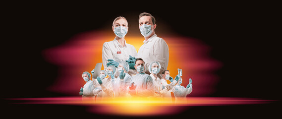 Wall Mural - team of doctors men and women fighting diseases and viruses