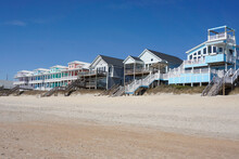 Colorful Beach Houses Along The North Carolina Coast