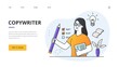 © 100% HAND-CRAFTED - Copywriting concept with female copywriter holding a huge pencil