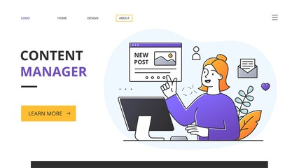 Poster - online content manager presenting a new post or article