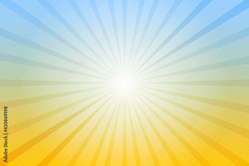 Abstract blue and yellow background with sun ray. Summer vector illustration for design - obrazy, fototapety, plakaty 