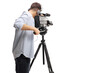 © Ljupco Smokovski - Rear shot of a cameraman recording with a professional camera on a stand