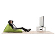 © Ljupco Smokovski - Professional man in a suit sitting on a green bean bag chair and watching tv