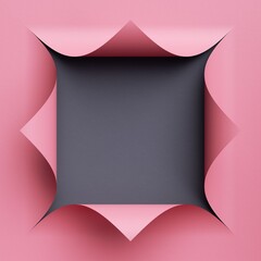 Wall Mural - 3d render. Abstract creative background with blank square frame. Pink paper with curled corners