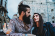 © Connect Images - Couple gazing lovingly into each other's eyes in cafe, Santa Maria del Fiore, Firenze, Toscana, Italy