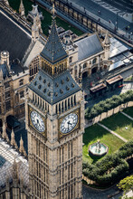 Aerial View Of Big Ben, St Stephen's Bell Tower And The Roofs Of The Houses Of Parliament In London