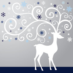 Wall Mural - Such a beautiful silhouette of a reindeer with snowflake decoration on elegant antlers