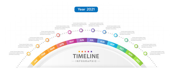 Wall Mural - Infographic template for business. 12 Months modern Timeline diagram calendar, presentation vector infographic.