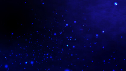 Wall Mural - Beautiful blue shimmering Dust particles with dark on blue background in slow motion. Motion graphic animation of Dynamic get up in the wind bokeh Particles. Abstract digital cyber and technology