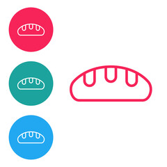 Sticker - Red line Bread loaf icon isolated on white background. Set icons in circle buttons. Vector