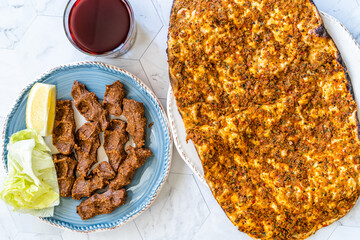 Turkish Kebab Lahmacun, Cig Kofte and Turnip Juice. Salgam Suyu