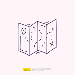 Poster - travel holiday tour and vacancy concept vector illustration. map doodle linear icon sign symbol