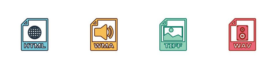 Poster - set html file document, wma, tiff and wav icon. vector