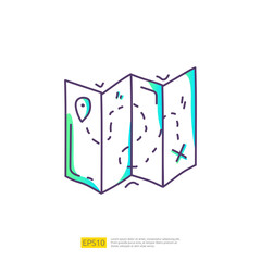 Poster - travel holiday tour and vacancy concept vector illustration. map doodle gradient fill line icon sign symbol