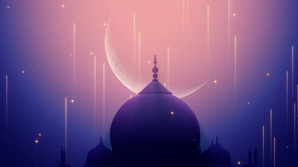 Wall Mural - ramadan kareem background loop. silhouette of taj mahal with particle glitter glow and crescent moon