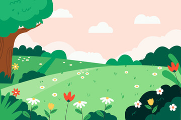 Wall Mural - Beautiful spring natural landscape illustration