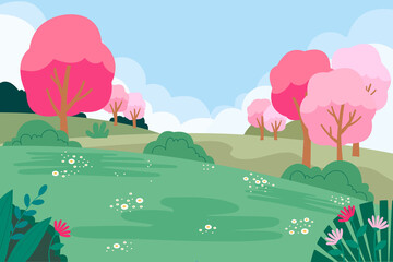 Wall Mural - Beautiful spring natural landscape illustration