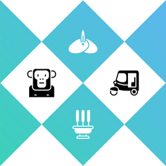 Wall Mural - Set Monkey, Incense sticks, Indian headgear turban and Taxi tuk tuk icon. Vector