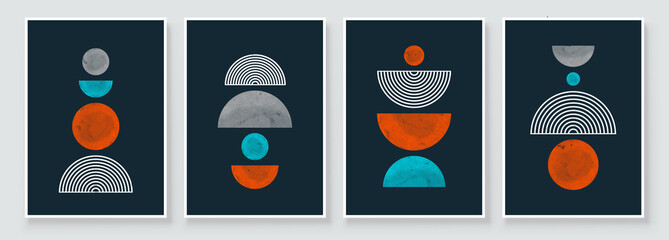 Mid Century Modern Design. A trendy set of Abstract Black Hand Painted Illustrations for Postcard, Social Media Banner, Brochure Cover Design or Wall Decoration Background. Vector illustration.