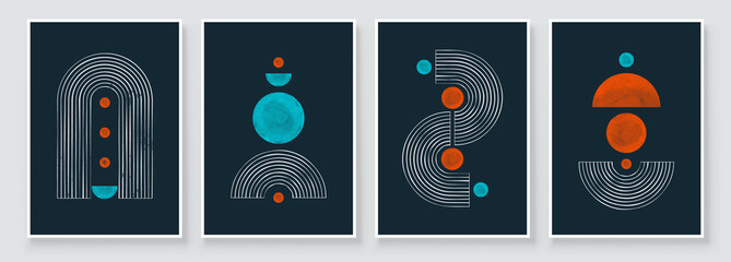 Wall Mural - mid century modern design. a trendy set of abstract black hand painted illustrations for postcard, s