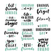 © tanyabosyk - Happy Friendship Day cute hand lettering big set. Best friends forever. Greeting card typography template. Modern calligraphy design elements, quotes, friend phrase.