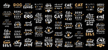 Cat And Dog Phrase Black And White Poster. Inspirational Quotes About Cat, Dog And Domestical Pets. Hand Written Phrases For Poster, Cat And Dog Adoption Lettering. Adopt A Cat, Dog.