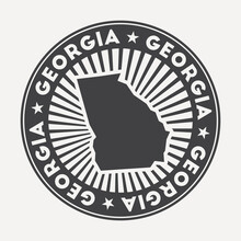 Georgia Round Logo. Vintage Travel Badge With The Circular Name And Map Of Us State, Vector Illustration. Can Be Used As Insignia, Logotype, Label, Sticker Or Badge Of The Georgia.