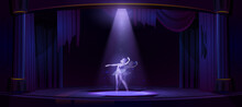 Ghost Ballerina Dance On Old Theater Stage At Night