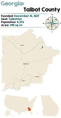  Large and detailed map of Talbot county in Georgia, USA.