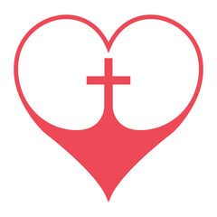 Poster - Christian cross in the heart symbol of faith in God, vector red heart with crucifix cross sign Christian Community