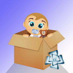 Canvas Print - illustration of baby in the carton