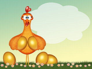 Wall Mural - illustration of hen with golden eggs