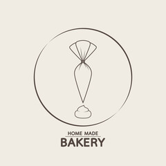 Poster - Bakery logo. Piping Cream Cake logo design. Silicone Piping Cream Cake doodle symbol.