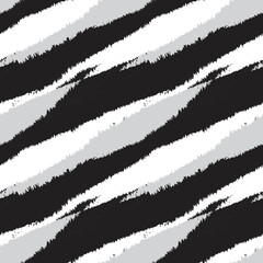 Poster - Black and White Brush Stroke Fur Seamless Pattern