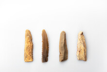 Four Mountain Ranges From The Stone Age, From The Paleolithic Period. Hand Tools Of The Acheulean Culture.