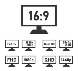 Poster - FHD and QHD specifications icon set, full hd and quad hd display features