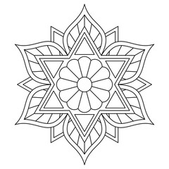 Wall Mural - Coloring book with floral black and white mandala with six-pointed star. Vector drawing.