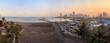Panoramic view of construction for mumbai coastal road at haji ali at sunrise