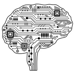 Aufkleber - Electronic digital circuit human brain. Artificial intelligence, cyber mind concept. Circuit board chips. 
Big data Cyberspace. Abstract lines template, vector design.
