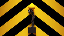 Yellow Black Atlas Statue Holding Up The Celestial Heavens With Yellow An Black Chevron Background 3d Illustration Render