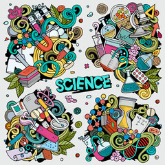 Wall Mural - science cartoon vector doodle designs set.