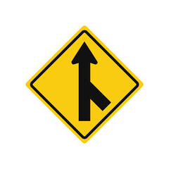 Wall Mural - Rhomboid traffic signal in yellow and black, isolated on white background. Warning of merging traffic from the right