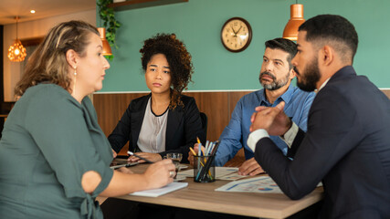 mature business woman talking to business team at meeting in the office. .