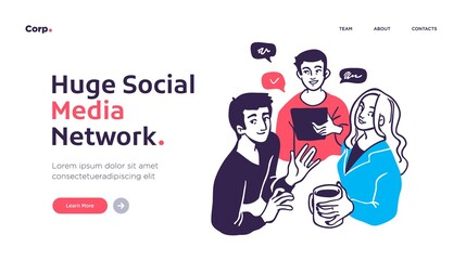 Wall Mural - social media network and digital communication concept. website landing page template designs. web p