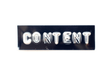 Sticker - Embossed letter in word content on black banner with white background